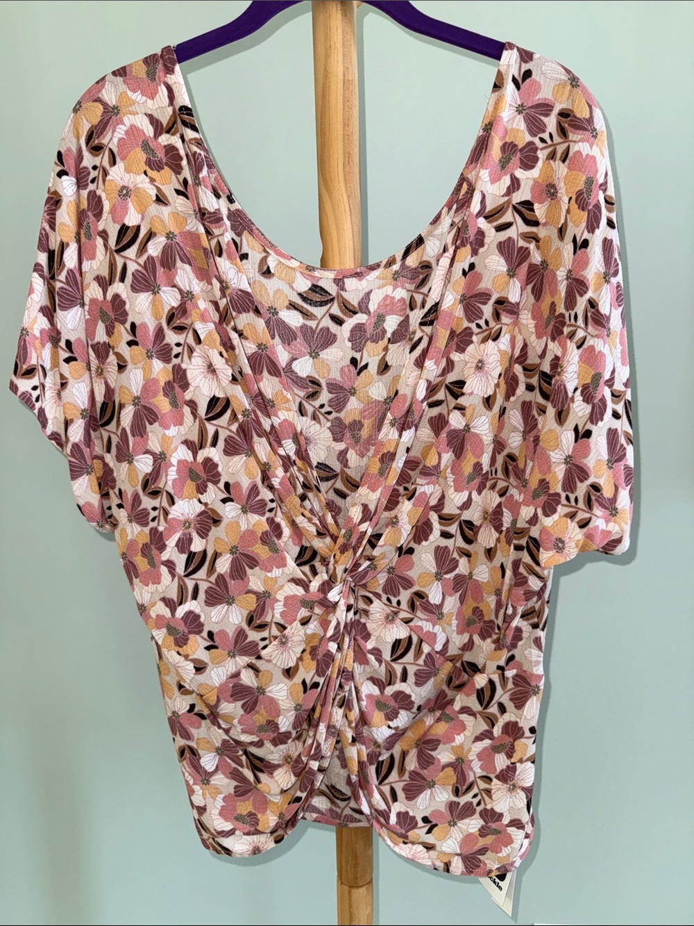 Twist-Front Floral Blouse in Pink & Yellow